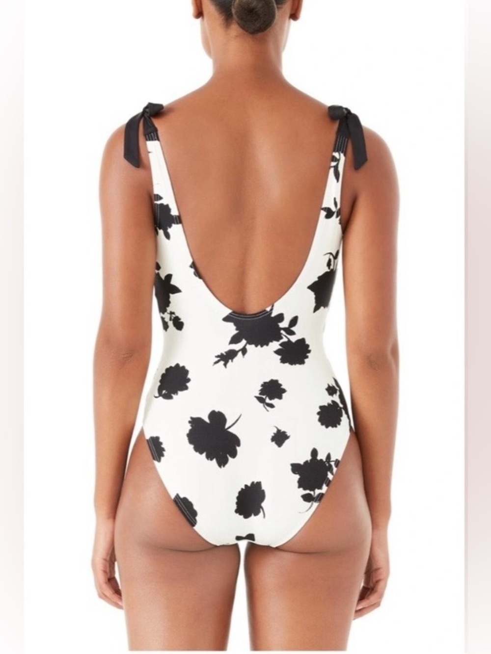 Kate Spade Black & Cream Floral Tie-Shoulder One-Piece Swimsuit - Picture 2 of 7